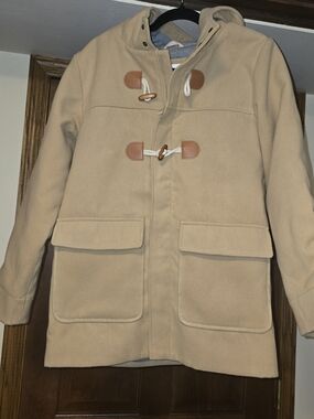 Cat & Jack Kids XL Beige Hooded Toggle Duffle Coat Fleece Lined Winter Jacket